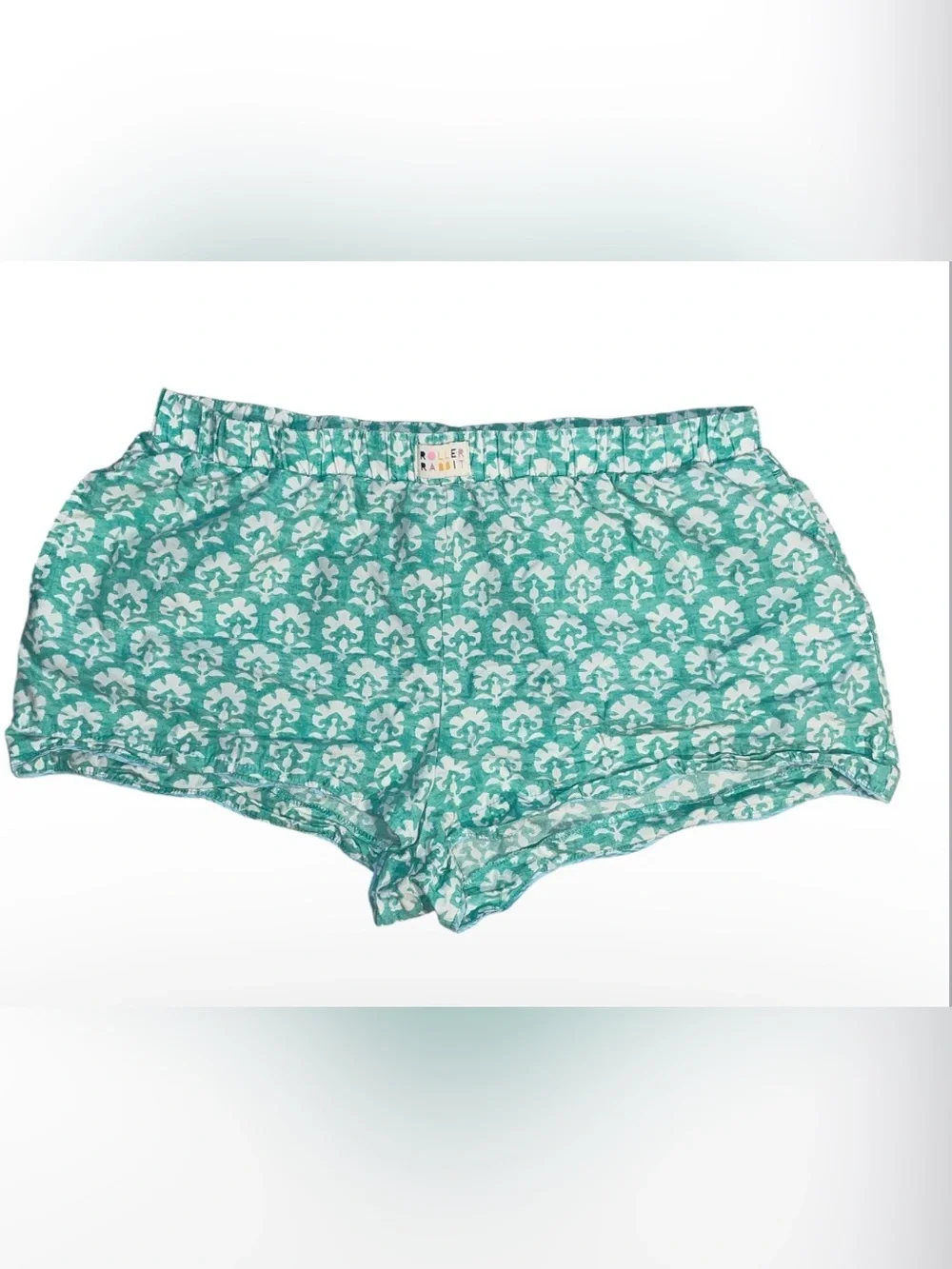 Roller Rabbit Teal and White Stamp Floral Poplin BoxerShorts Size XL